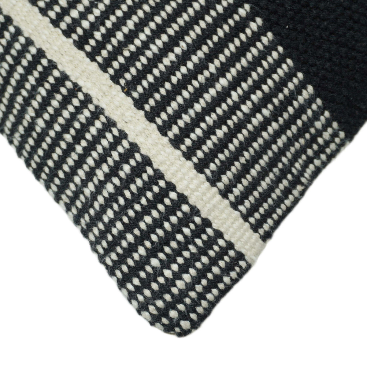 Black and white geometric striped handwoven cotton cushion cover 45x45 cm