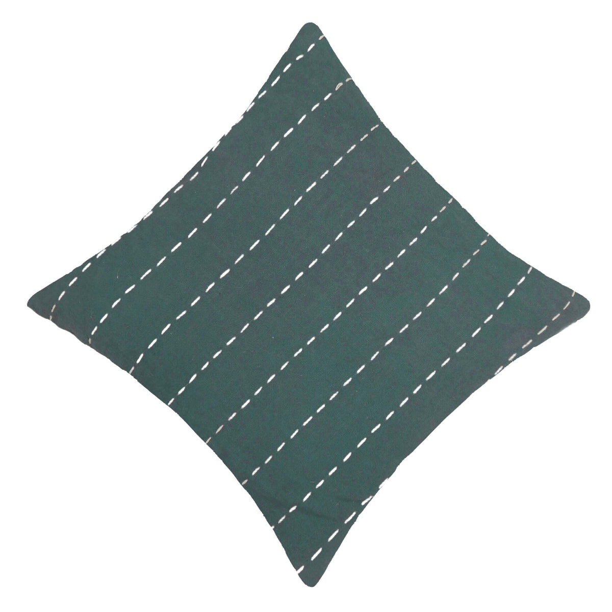 Teal hand embroidered cotton cushion cover with running stitch 45x45 cm