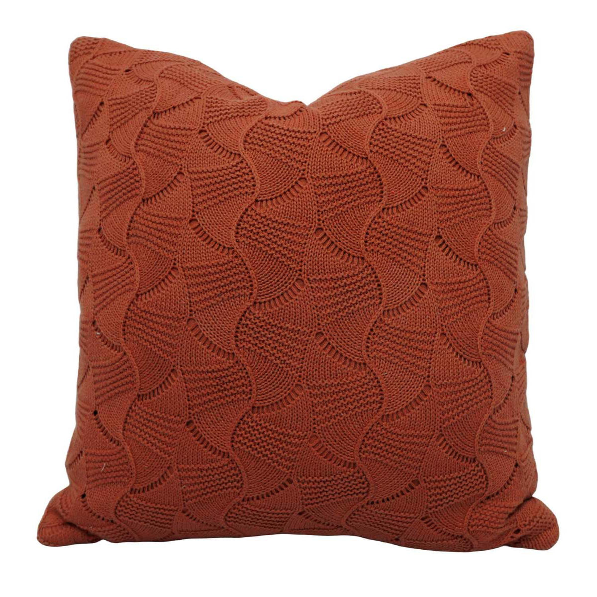 Machine Knitted Textured Cushion Cover 45 x 45 cm – Terracotta Abstract Wave Pattern