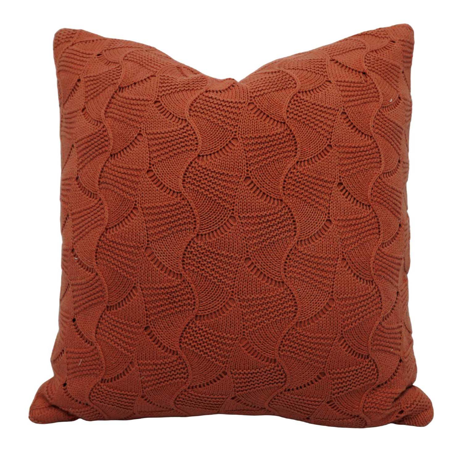 Machine Knitted Textured Cushion Cover 45 x 45 cm – Terracotta Abstract Wave Pattern