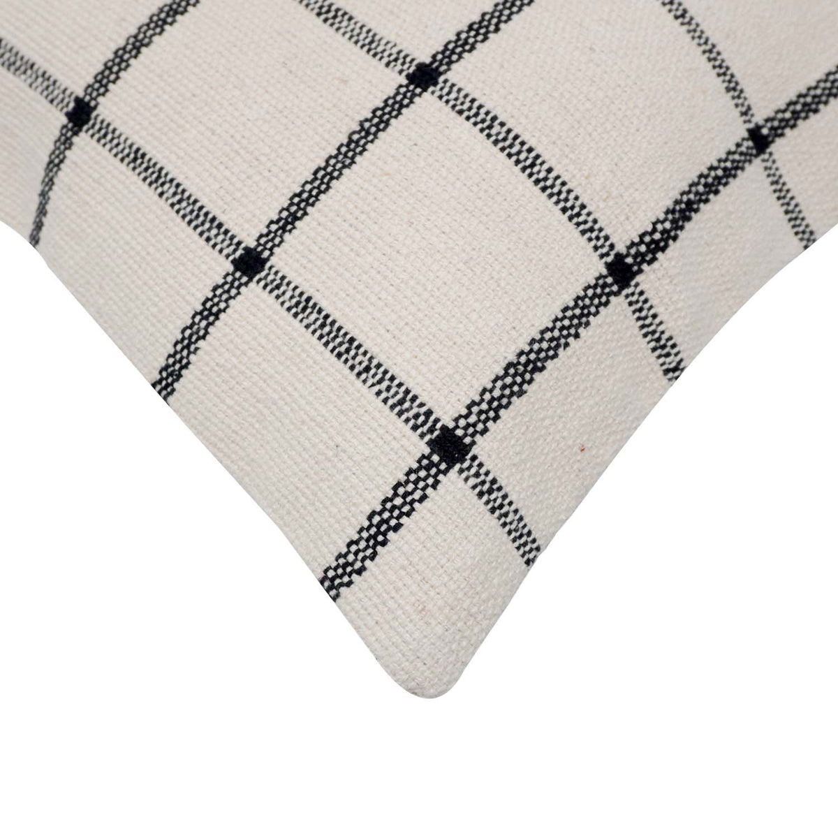 Handwoven Cotton Checkered Cushion Cover 45x45 cm | Black & Ivory Grid Pattern | Modern Farmhouse Decorative Throw Pillow Cover | Hidden Zip | 100% Cotton - Bulk manufacturer & supplier from Panipat, India