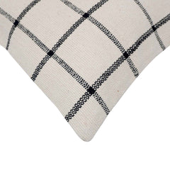 Handwoven Cotton Checkered Cushion Cover 45x45 cm | Black & Ivory Grid Pattern | Modern Farmhouse Decorative Throw Pillow Cover | Hidden Zip | 100% Cotton