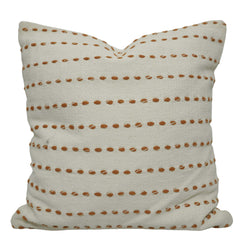 Handwoven Cotton Cushion Cover 45x45 cm | Ivory with Rust Dotted Woven Stripe Design | Decorative Throw Pillow Cover | Hidden Zipper | Modern Boho Home Décor