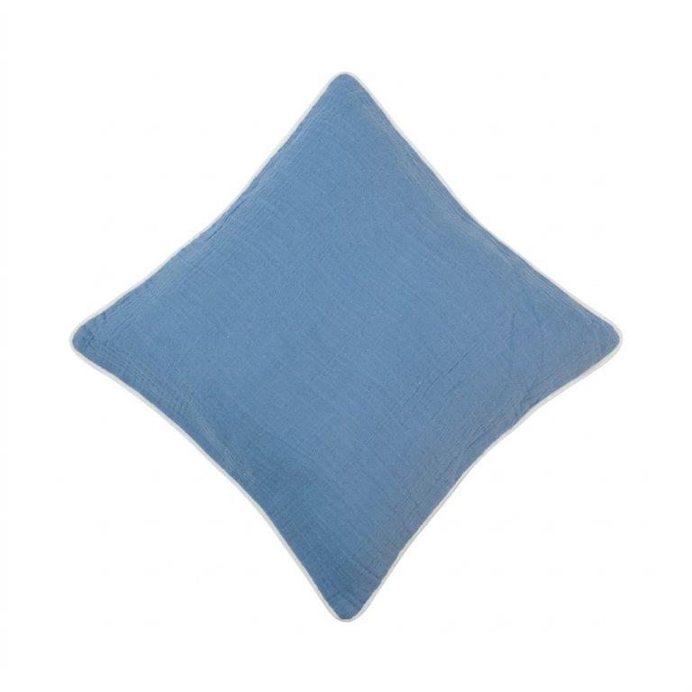 Solid Blue Muslin Cotton Cushion Cover | Soft Textured Decorative Pillow Cover | 45x45 cm - Bulk manufacturer & supplier from Panipat, India