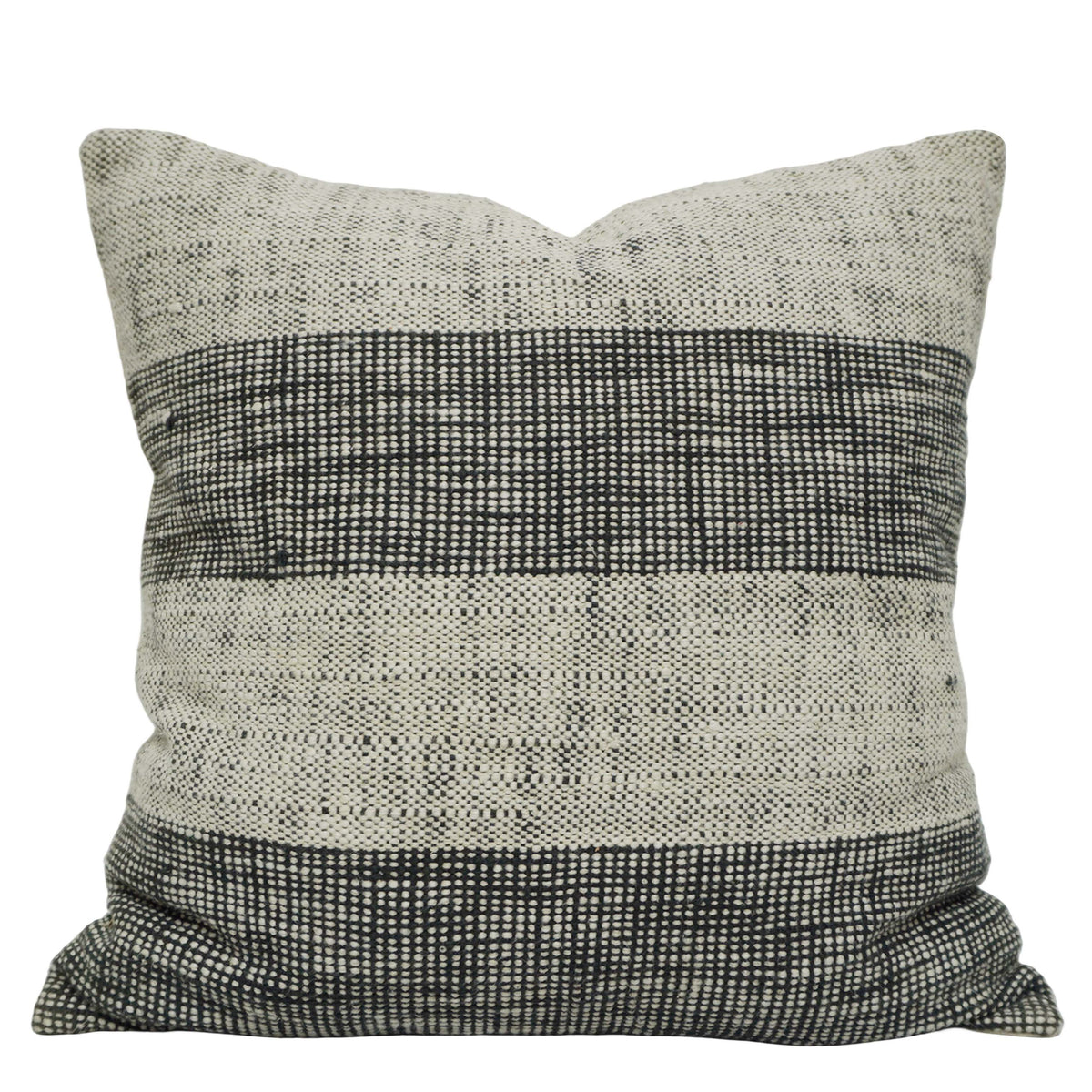 Handwoven Cotton Cushion Cover 45x45 cm | Black & Natural Textured Stripe Design | Decorative Sofa Cushion Cover | Hidden Zip | 100% Cotton | 18x18 Inch