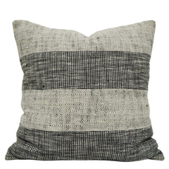 Handwoven Cotton Cushion Cover 45x45 cm | Black & Natural Textured Stripe Design | Decorative Sofa Cushion Cover | Hidden Zip | 100% Cotton | 18x18 Inch