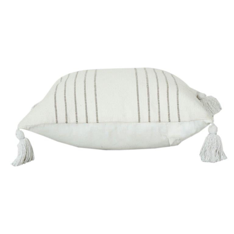 Minimalist Striped Cotton Cushion Cover with Tassels – 45x45 cm | Neutral Textured Throw Pillow Cover