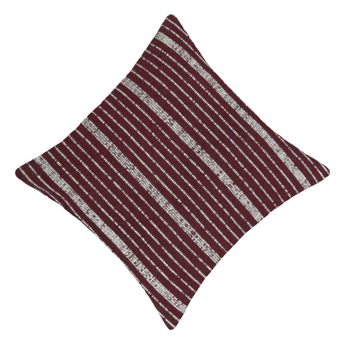 Burgundy and ivory striped handwoven cotton cushion cover 45x45 cm