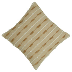 Handwoven Cotton Cushion Cover 45x45 cm | Textured Woven Throw Pillow Cover | Natural Beige with White & Brown Tufted Stripes | Boho Farmhouse Decorative Cushion Cover | Hidden Zipper