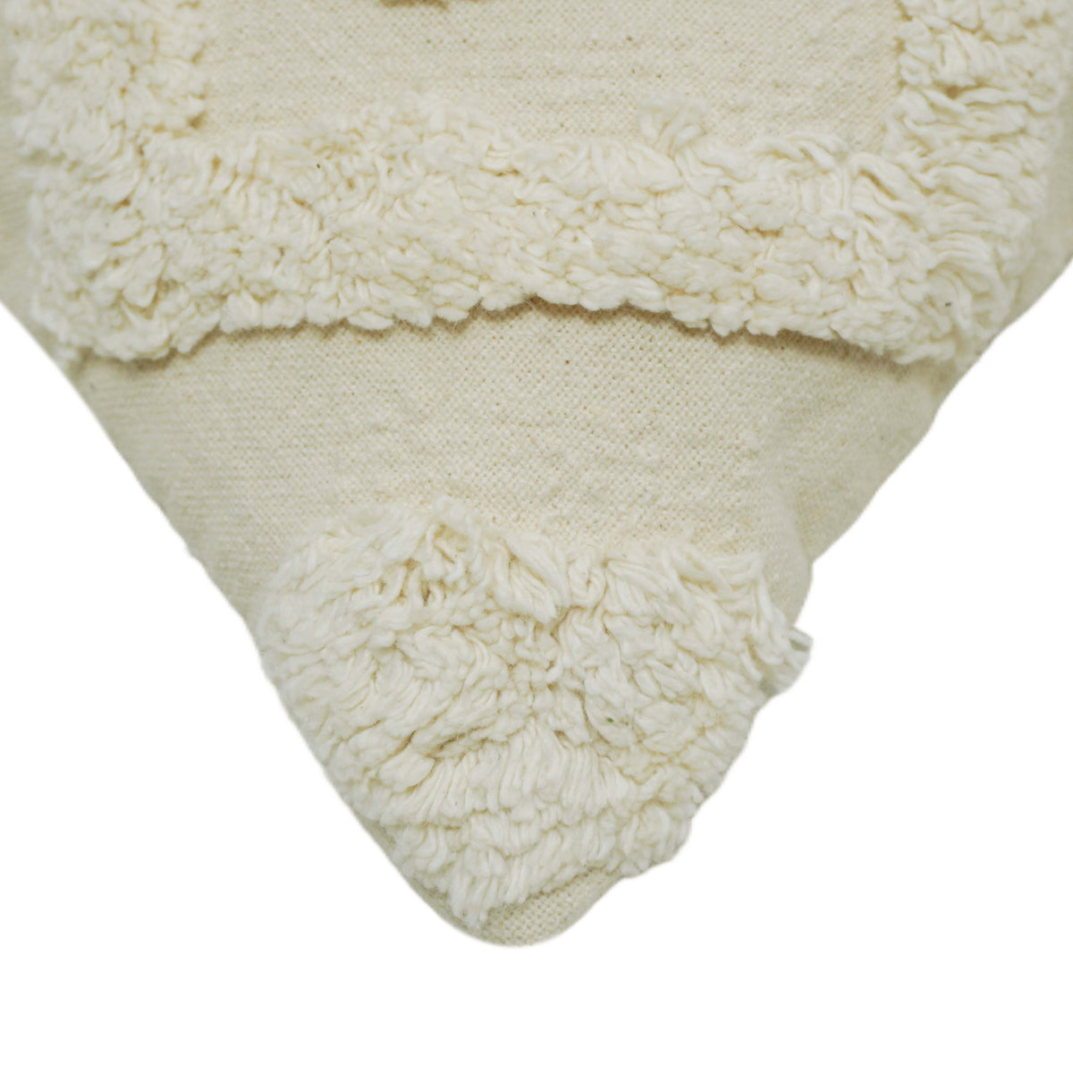 Ivory geometric diamond handcrafted tufted cotton cushion cover 45x45 cm
