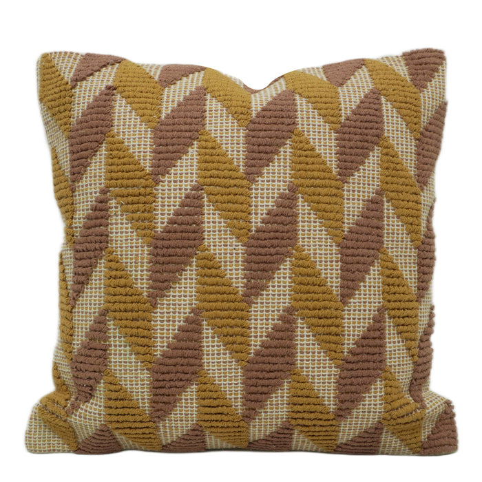 Handwoven Cotton Cushion Cover – Mustard & Brown Geometric Leaf Pattern, 45 x 45 cm