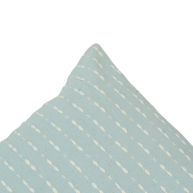 Handmade Cotton Textured Cushion Cover 45x45 cm | Light Blue Embroidered Dash Pattern Pillow Cover | Artisan Home Décor - Bulk manufacturer & supplier from Panipat, India
