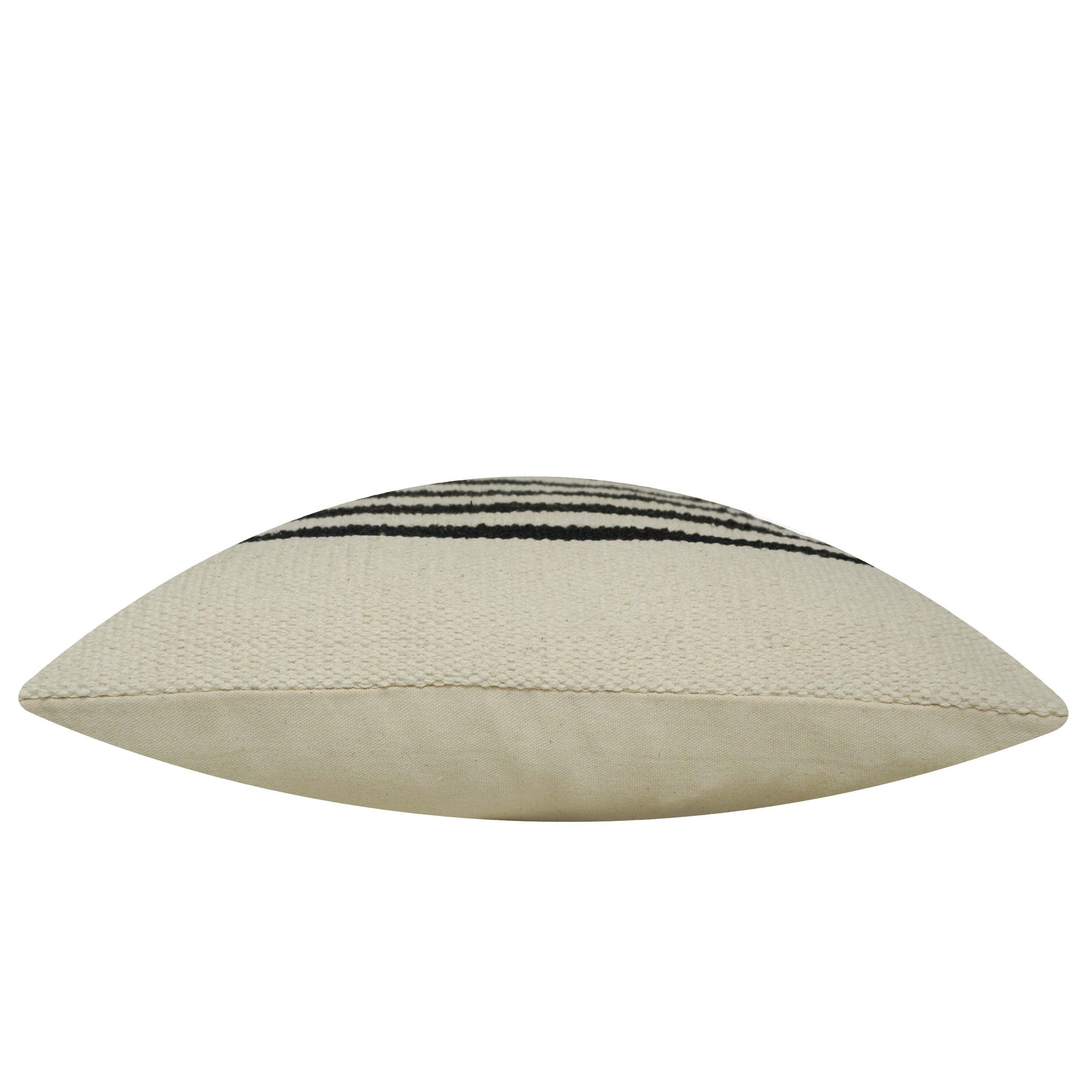 Handwoven Cotton Striped Cushion Cover 45x45 cm | Black & Natural Woven Throw Pillow Cover | Modern Farmhouse & Scandinavian Home Décor | Hidden Zipper | 100% Cotton