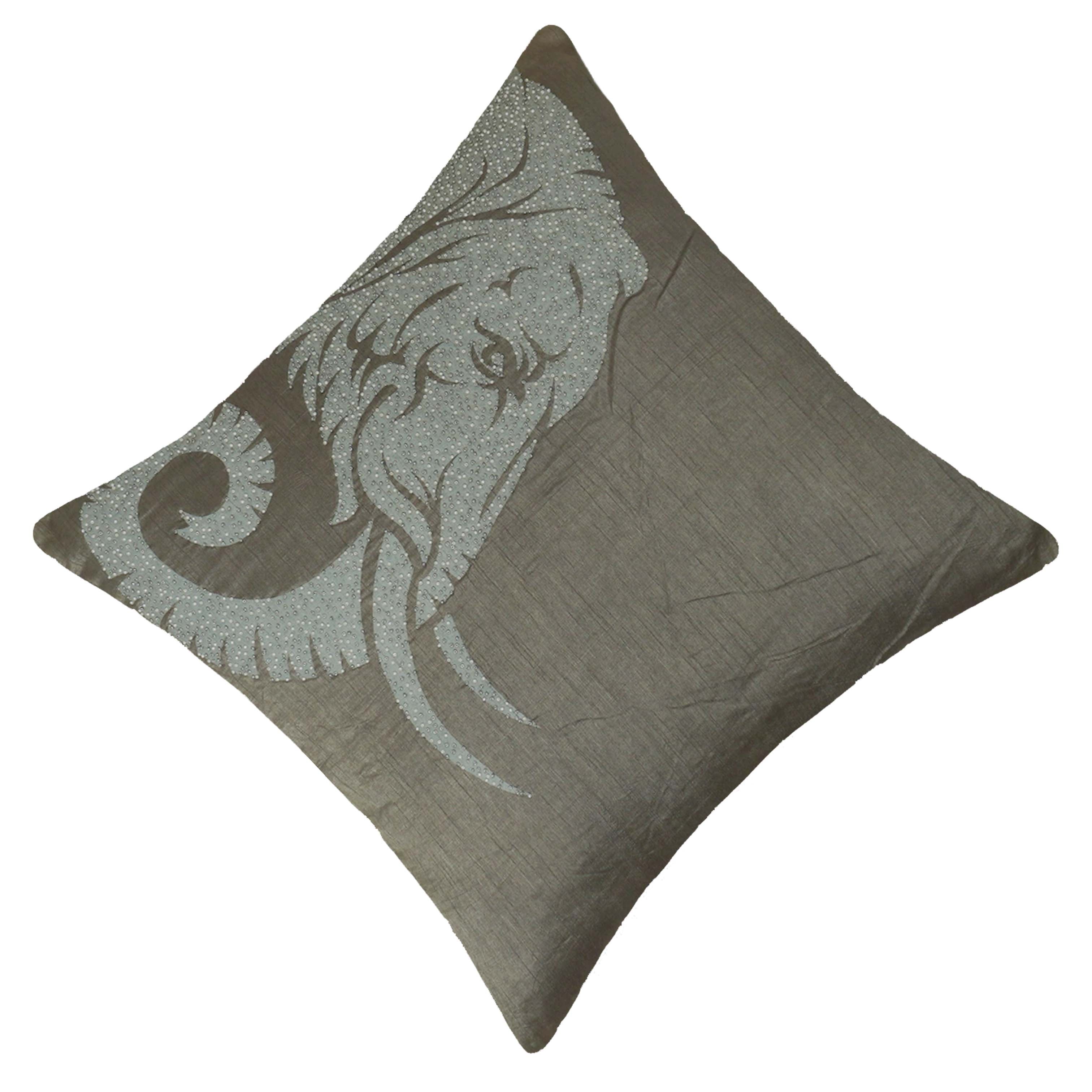 Luxury Grey Embroidered Cotton Cushion Cover 45x45 cm | Abstract Floral Beaded Design | Decorative Throw Pillow Cover with Hidden Zip | Modern Home Décor