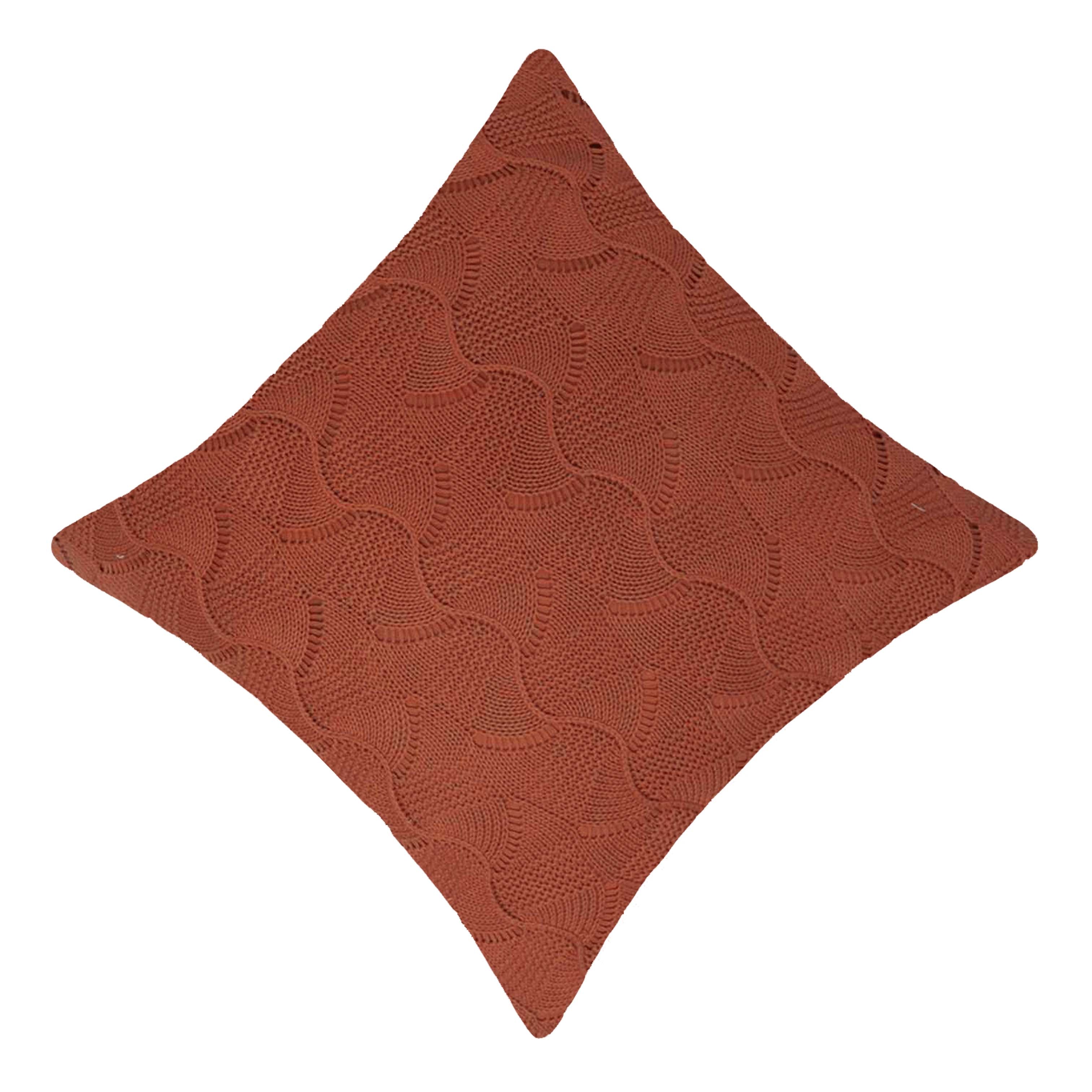 Machine Knitted Textured Cushion Cover 45 x 45 cm – Terracotta Abstract Wave Pattern