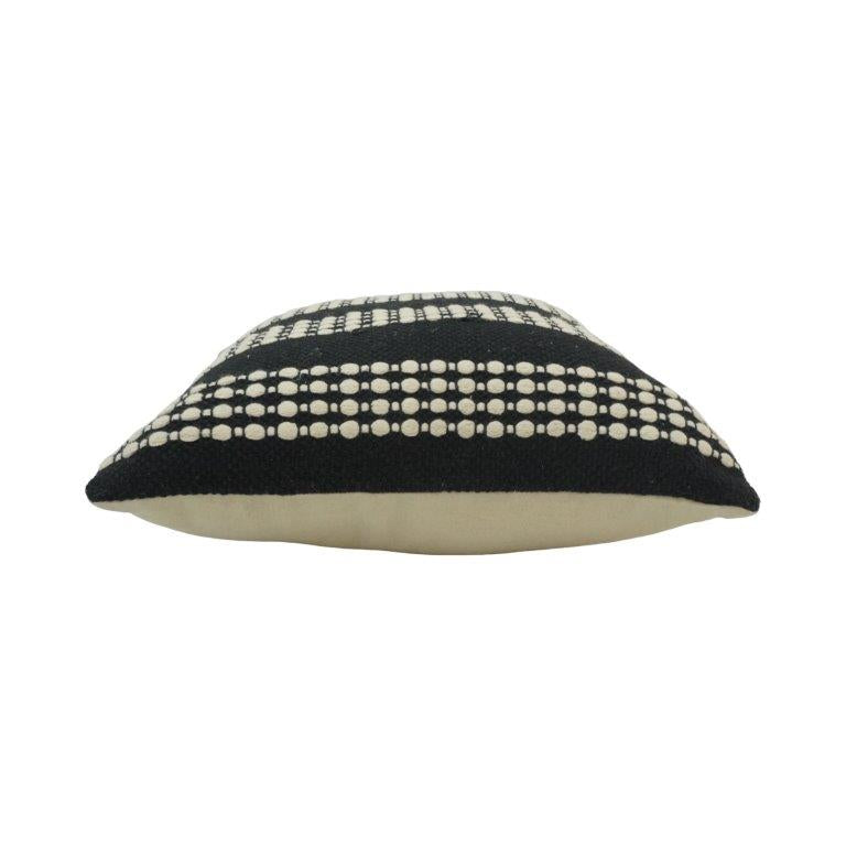 Handwoven Black & White Cotton Cushion Cover | Textured Dot Stripe Design | 45 x 45 cm