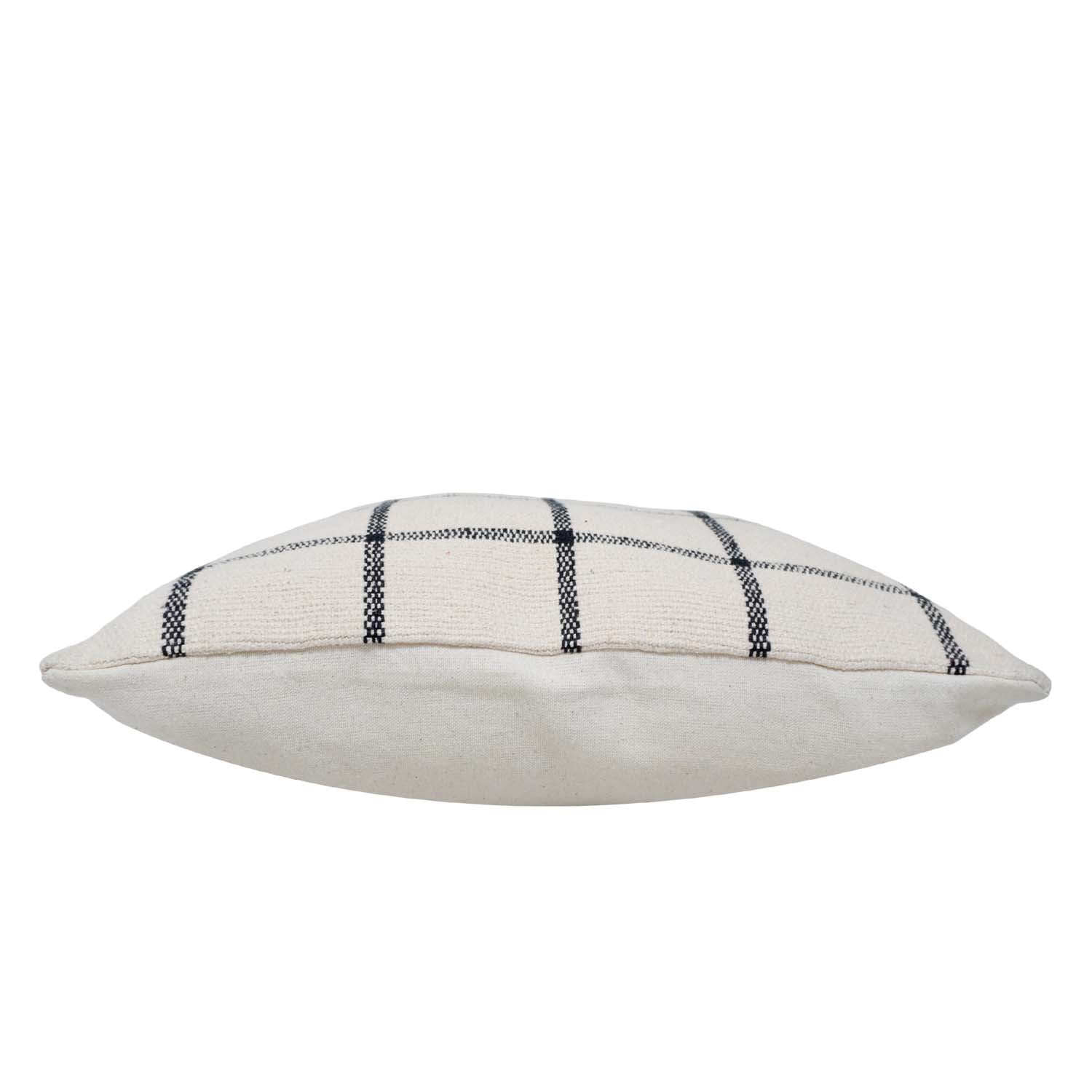Handwoven Cotton Checkered Cushion Cover 45x45 cm | Black & Ivory Grid Pattern | Modern Farmhouse Decorative Throw Pillow Cover | Hidden Zip | 100% Cotton