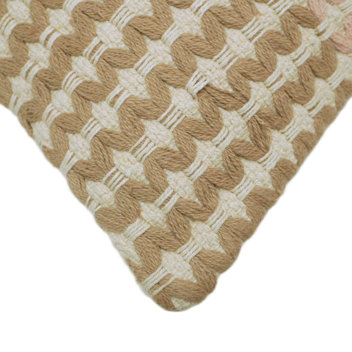 Handwoven Textured Geometric Cushion Cover – Ivory, Beige & Blush Pink – 45 x 45 cm