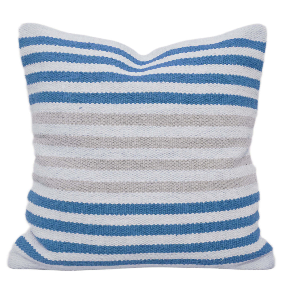 Handwoven Blue & White Striped Cushion Cover 45x45 cm – Textured Cotton Look Home Décor