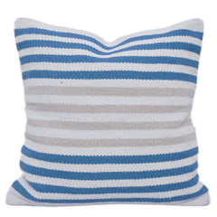 Handwoven Blue & White Striped Cushion Cover 45x45 cm – Textured Cotton Look Home Décor