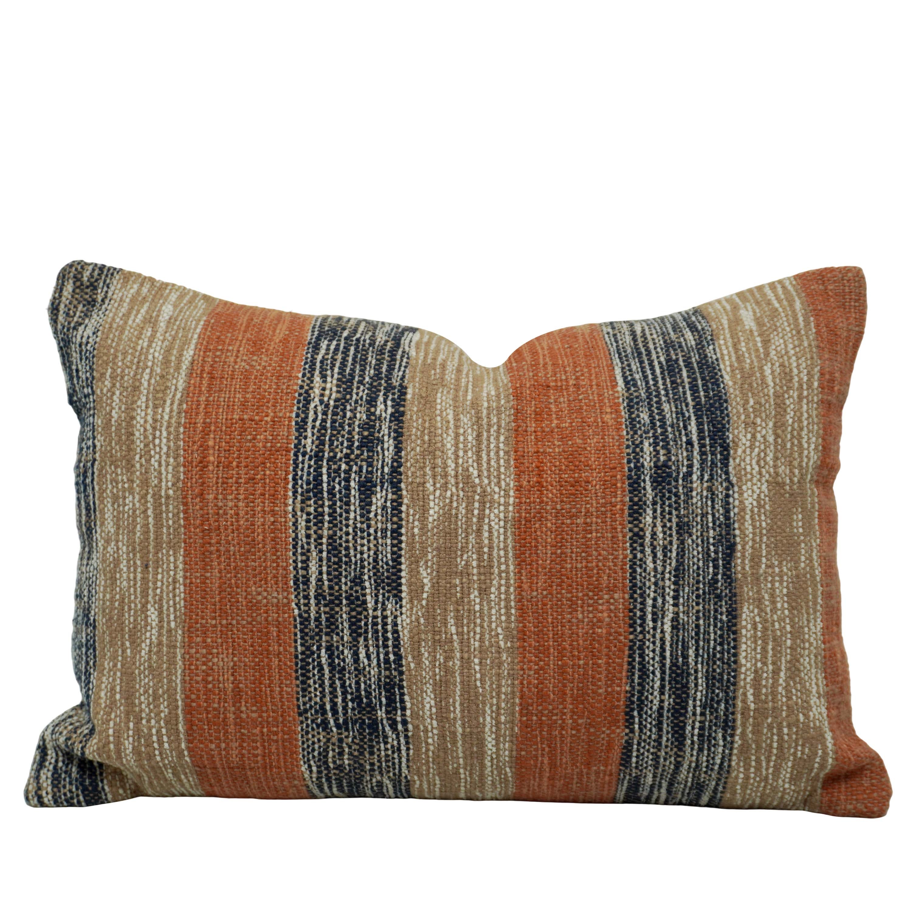 Handwoven Cotton Striped Cushion Cover 45x45 cm | Woven Textured Decorative Throw Pillow Cover | Rustic Boho Farmhouse Accent Cushion | Concealed Zipper