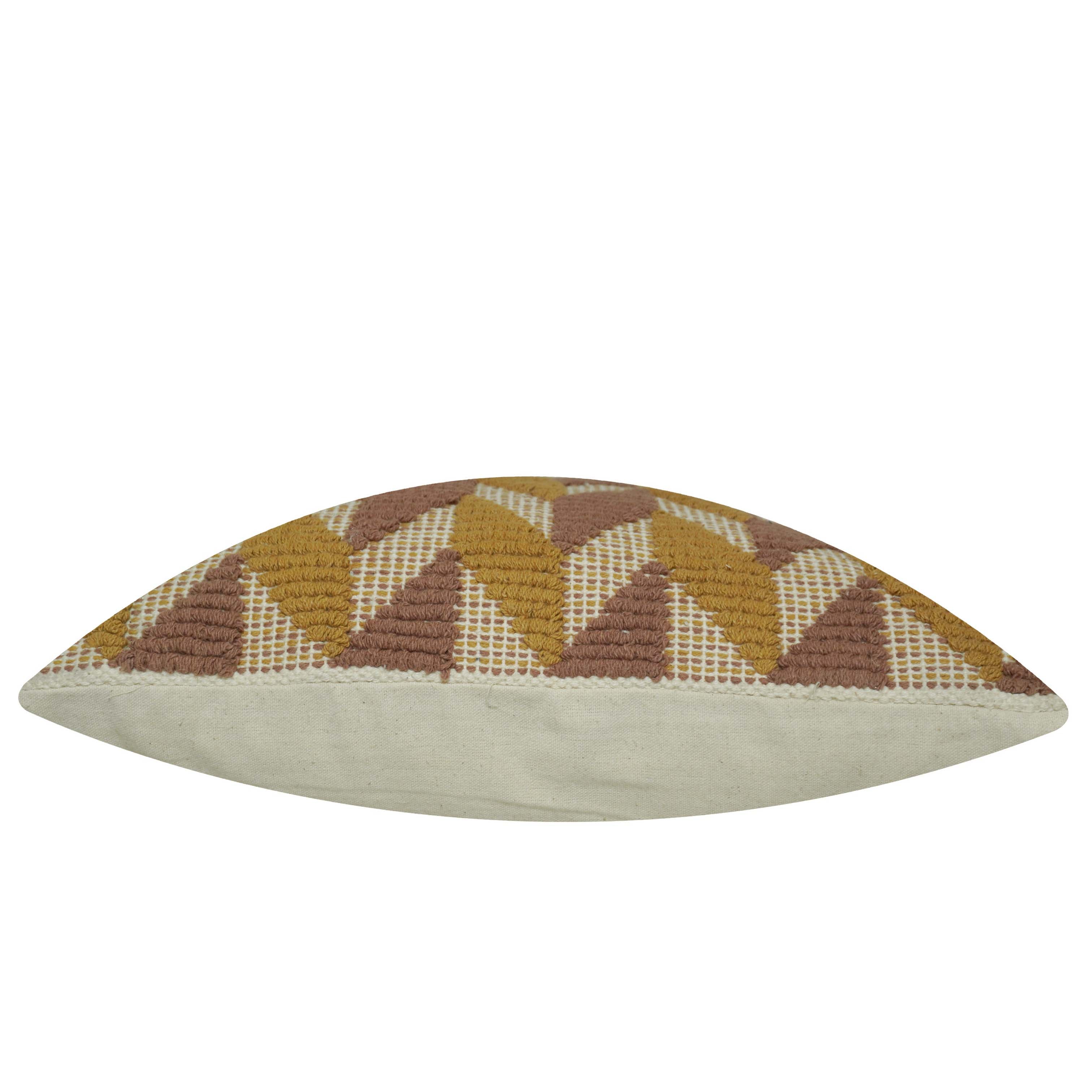 Handwoven Cotton Cushion Cover – Mustard & Brown Geometric Leaf Pattern, 45 x 45 cm