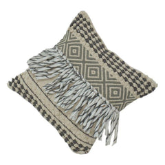 Boho Kissenbezug aus Baumwolle mit geometrischem Muster & Fransen – Handgefertigter, strukturierter Kissenbezug (45x45 cm)