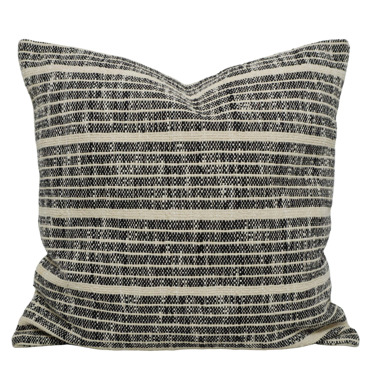 Handwoven Cotton Cushion Cover 45x45 cm | Black & Natural Striped Woven Throw Pillow Cover | Modern Boho Farmhouse Decorative Cushion Cover | Hidden Zipper