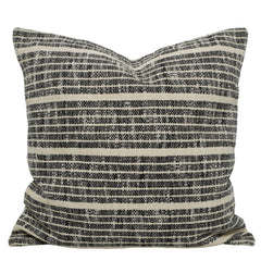 Handwoven Cotton Cushion Cover 45x45 cm | Black & Natural Striped Woven Throw Pillow Cover | Modern Boho Farmhouse Decorative Cushion Cover | Hidden Zipper