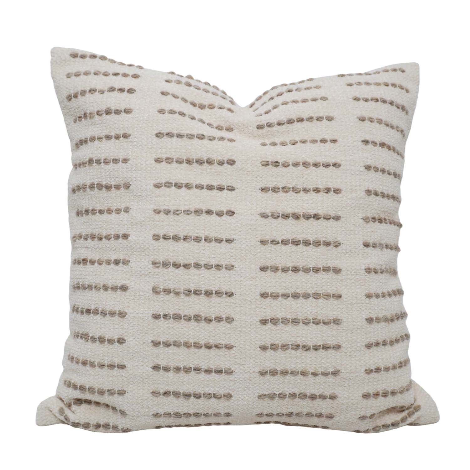 Handmade Cotton Cushion Cover 45x45 cm | Textured Woven Stripe Design | Decorative Throw Pillow Cover with Concealed Zip | Natural & Beige