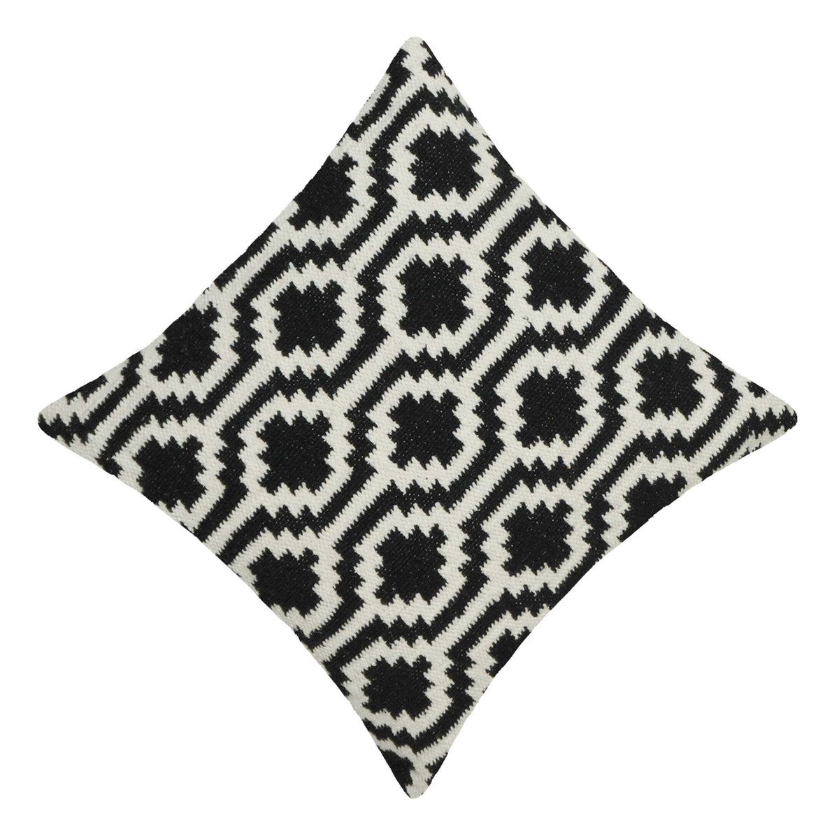 Handwoven Cotton Cushion Cover 45x45 cm | Black & White Geometric Woven Throw Pillow Cover | Modern Boho Home Décor