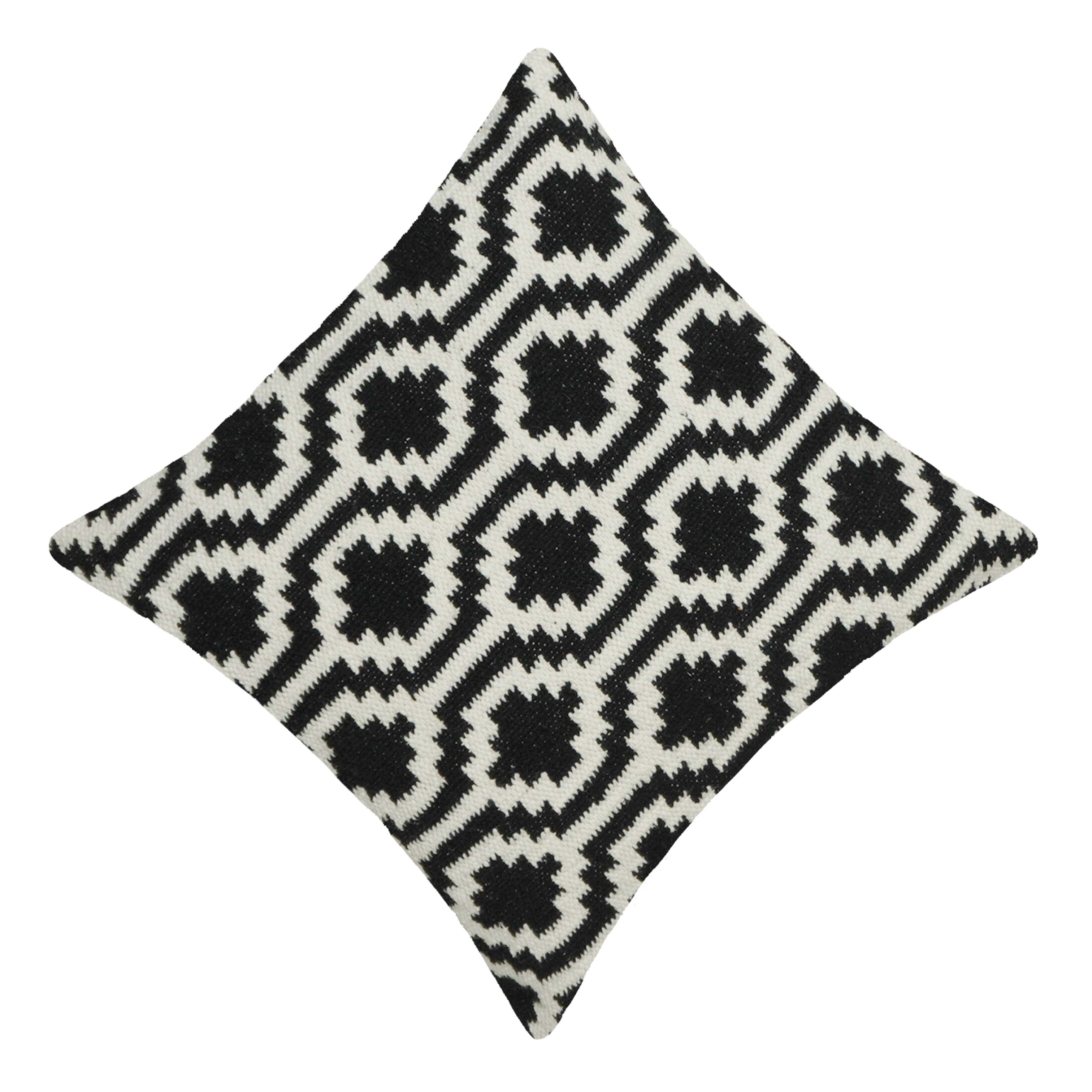 Handwoven Cotton Cushion Cover 45x45 cm | Black & White Geometric Woven Throw Pillow Cover | Modern Boho Home Décor