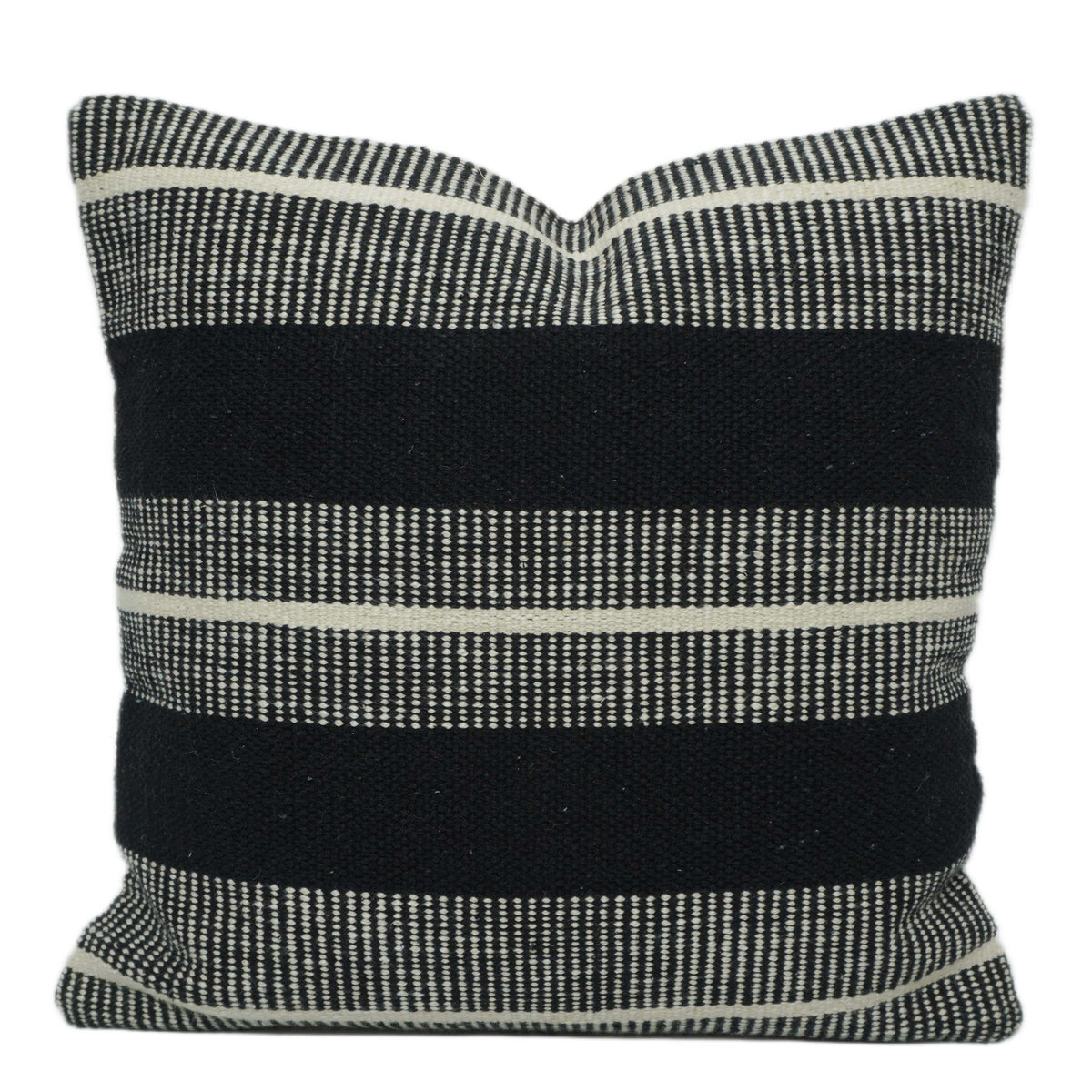 Black & White Geometric Stripe Handwoven Cotton Cushion Cover 45x45 cm