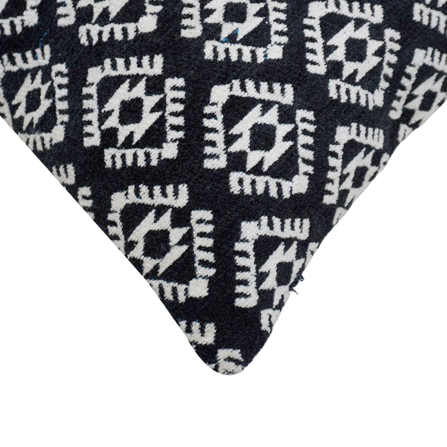 Handwoven Jacquard Cotton Cushion Cover 45x45 cm | Black & White Geometric Woven Design | Decorative Sofa Throw Pillow Cover | Hidden Zipper | 18x18 Inch