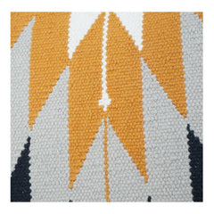 Handwoven Geometric Cotton Cushion Cover 45x45 cm – Black, Mustard & Ivory Tribal Pattern | Modern Boho Decor