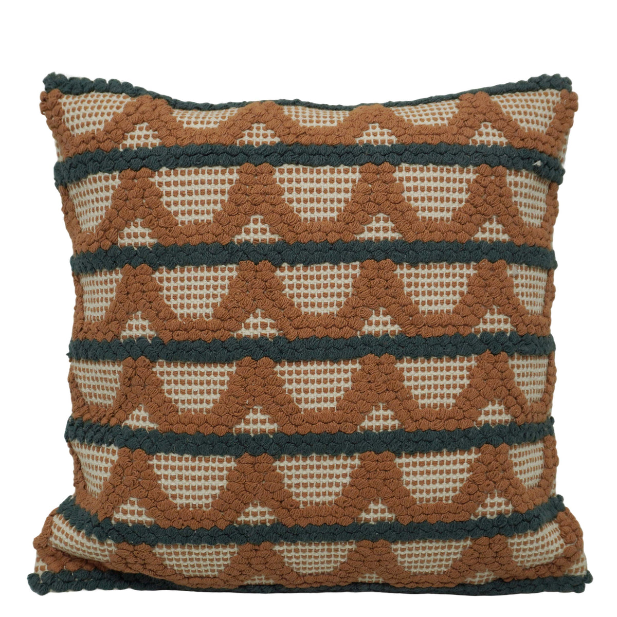 Handwoven Geometric Cushion Cover – Rust & Charcoal Textured Pattern, 45 x 45 cm