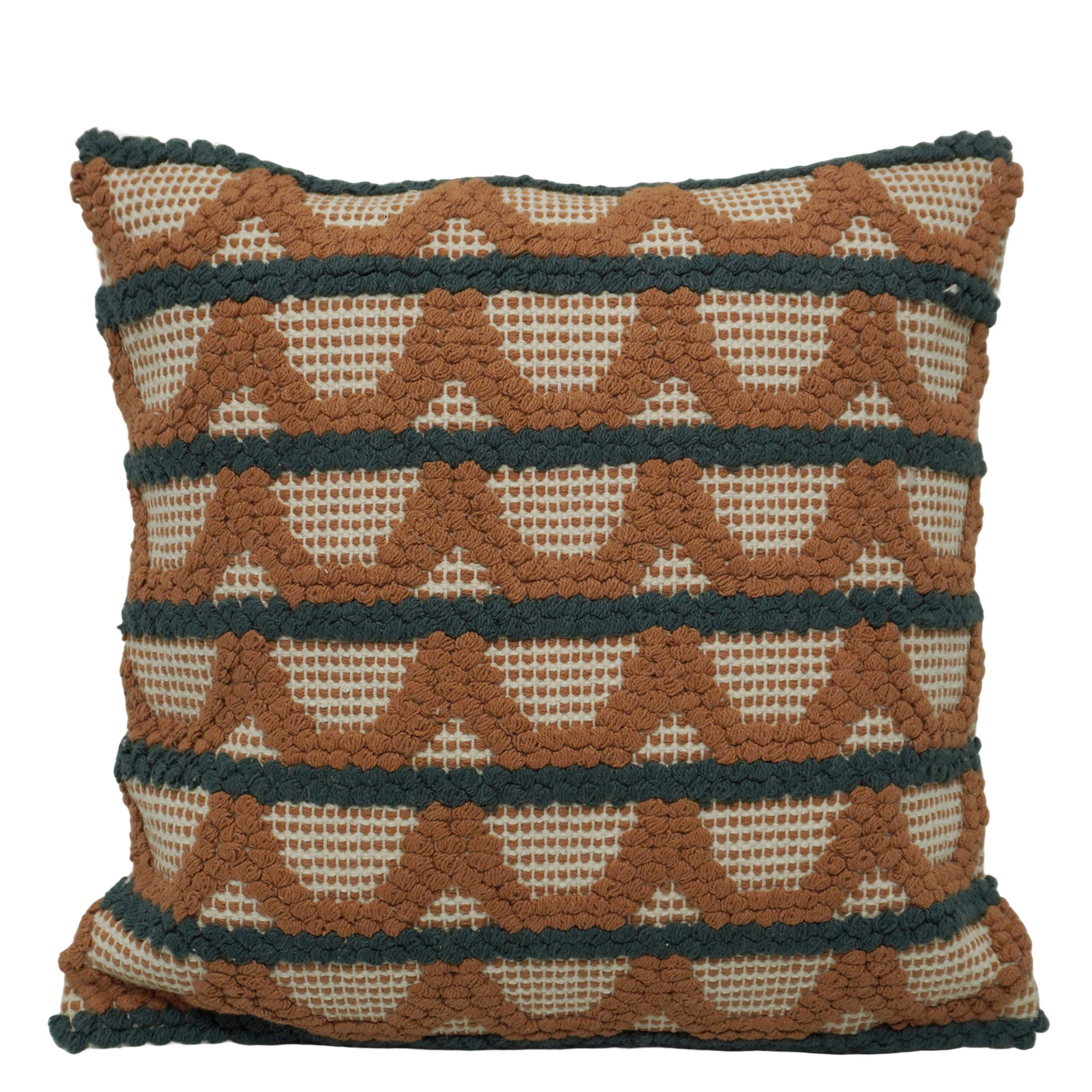 Handwoven Geometric Cushion Cover – Rust & Charcoal Textured Pattern, 45 x 45 cm