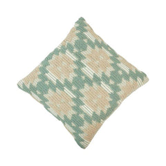 Handwoven Textured Cotton Cushion Cover – Sage Green & Beige Geometric Pattern | 45x45 cm