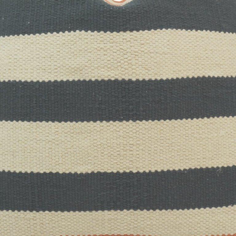 Handwoven Striped Cotton Cushion Cover | Black, Ivory & Rust Accent Pillow | 45x45 cm Handmade Boho Cushion