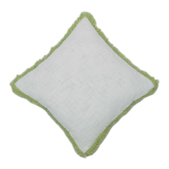Slub Fabric Cushion Cover with Green Fringe – 45 x 45 cm