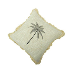 Palm Tree Embroidered Cushion Cover with Fringed Edges | Cotton Decorative Pillow Cover 45x45 cm