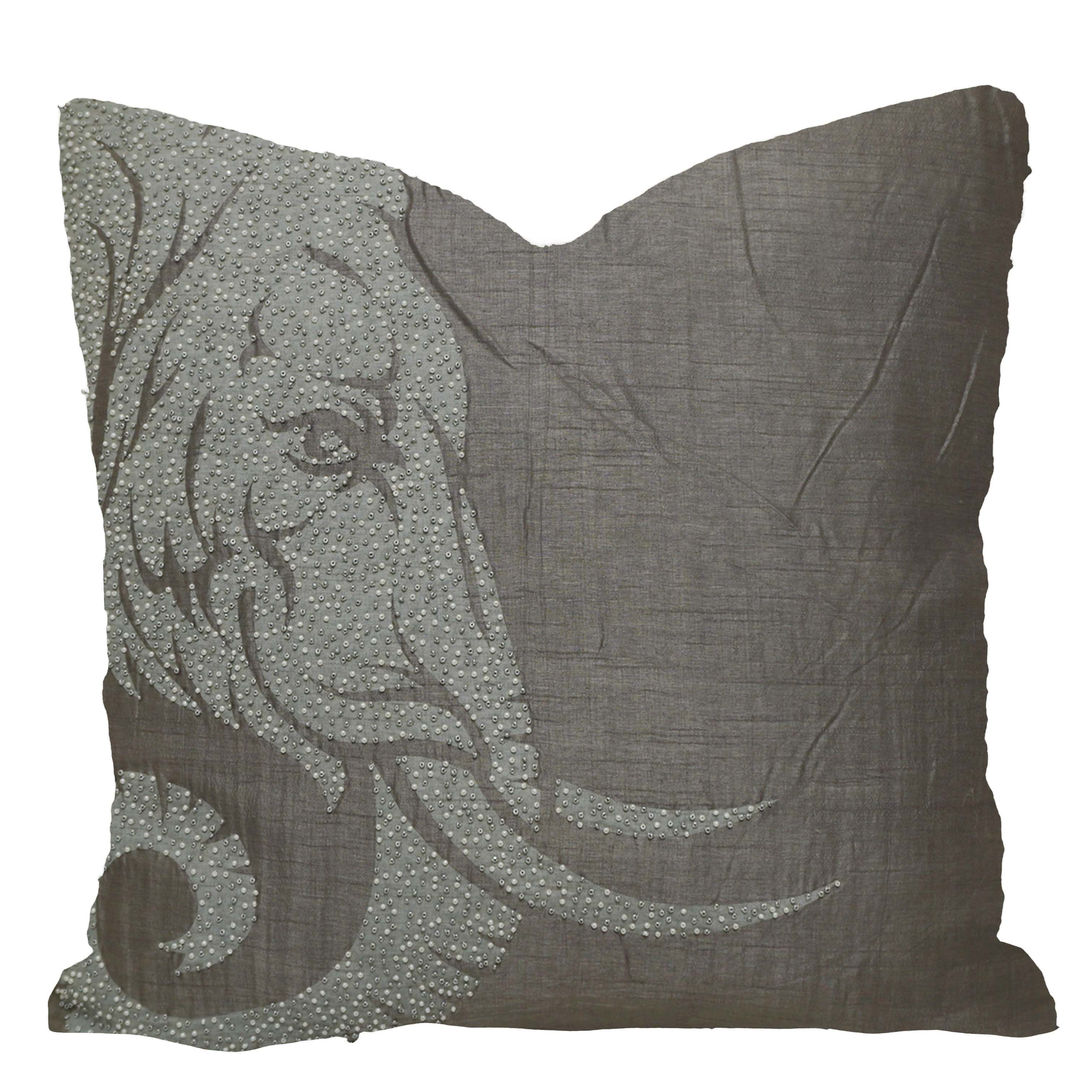 Luxury Grey Embroidered Cotton Cushion Cover 45x45 cm | Abstract Floral Beaded Design | Decorative Throw Pillow Cover with Hidden Zip | Modern Home Décor
