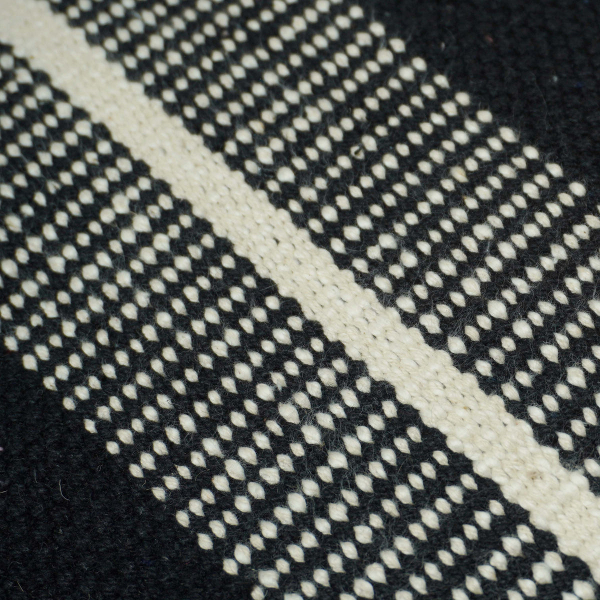 Black and white geometric striped handwoven cotton cushion cover 45x45 cm