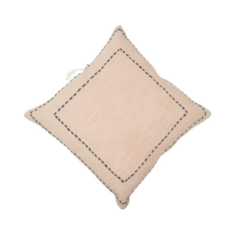 Hand Embroidered Cotton Cushion Cover 45x45 cm | Minimalist Border Stitch Decorative Pillow Cover | Beige & Black Accent Cushion - Bulk manufacturer & supplier from Panipat, India