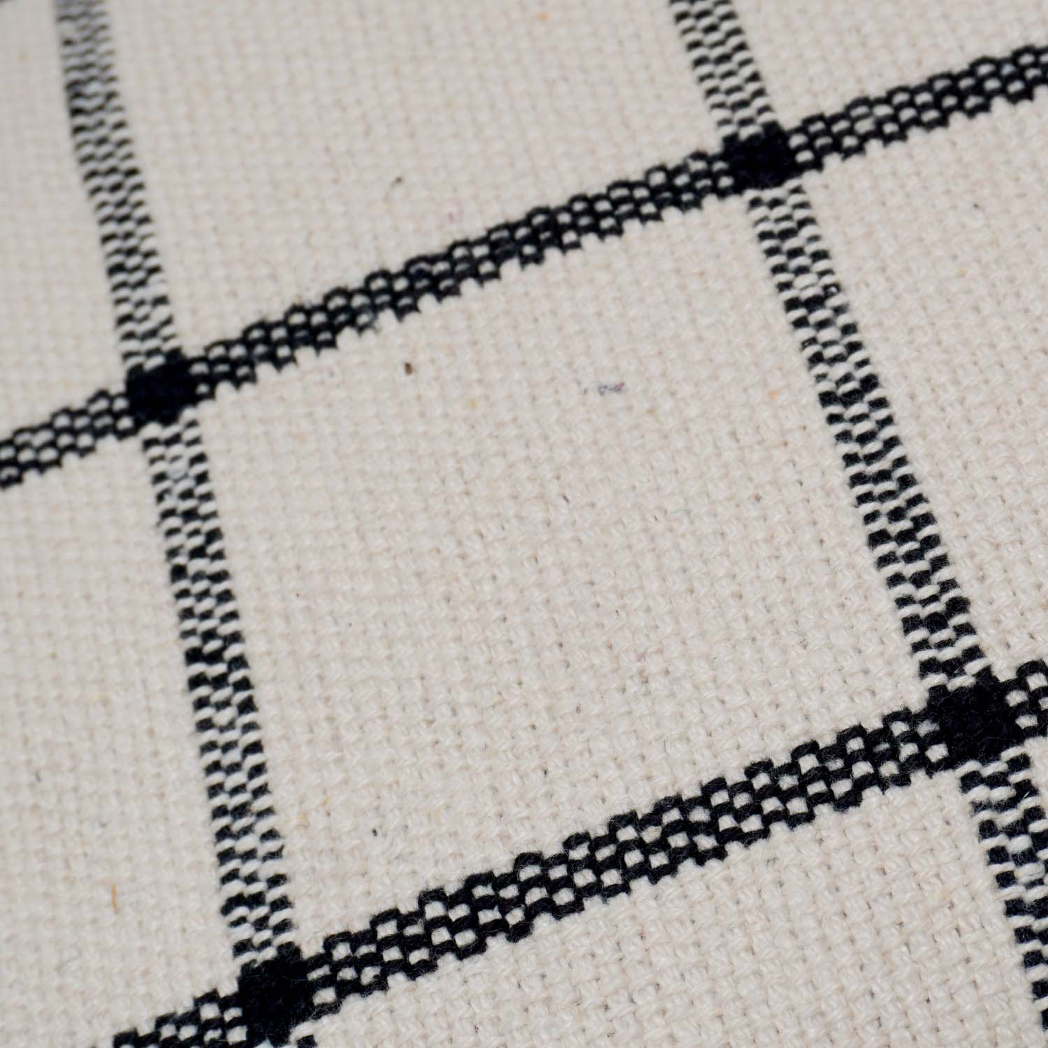 Handwoven Cotton Checkered Cushion Cover 45x45 cm | Black & Ivory Grid Pattern | Modern Farmhouse Decorative Throw Pillow Cover | Hidden Zip | 100% Cotton