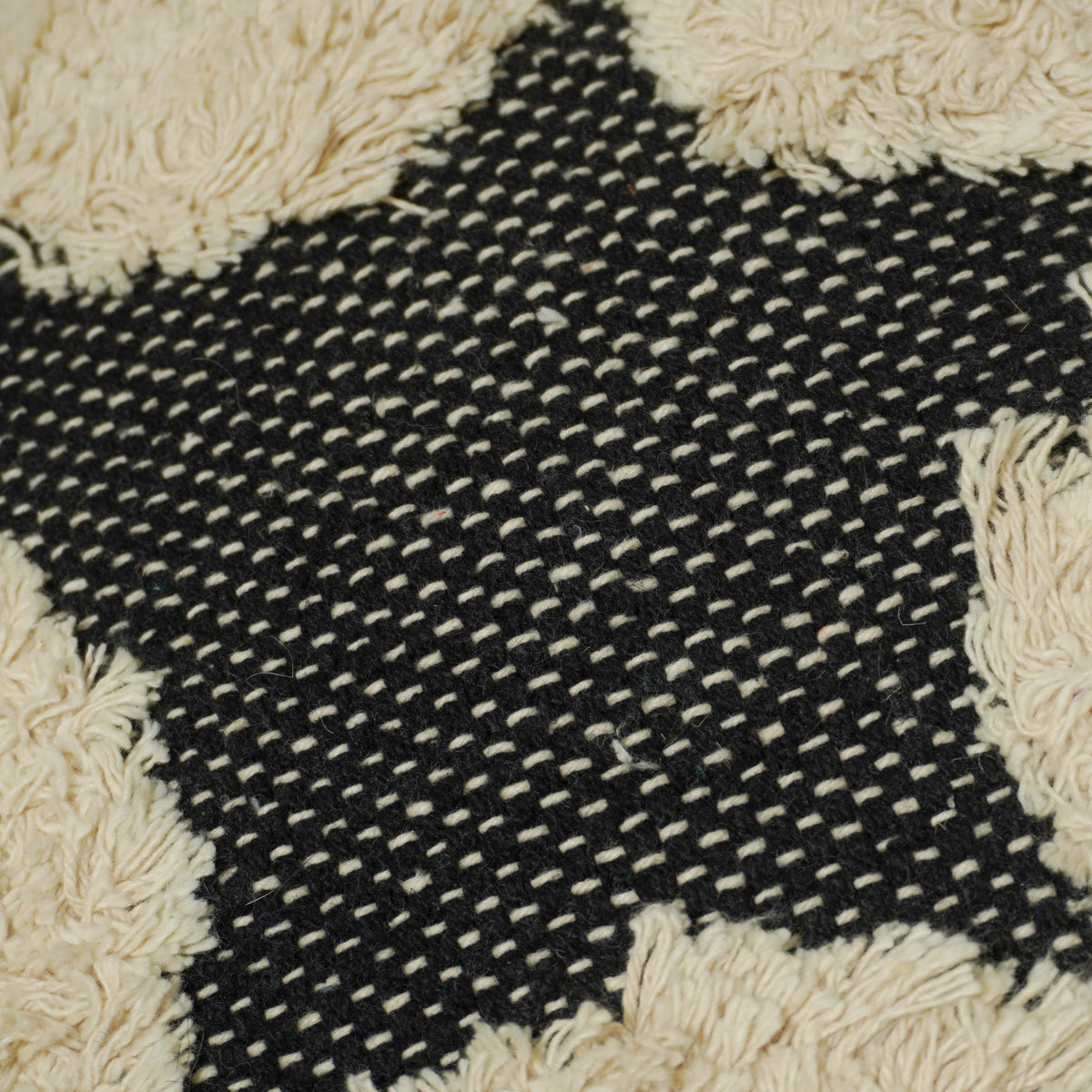 Handmade Tufted Cotton Cushion Cover 45x45 cm | Black Star Design on Ivory | Soft Textured Decorative Throw Pillow Cover | Hidden Zip