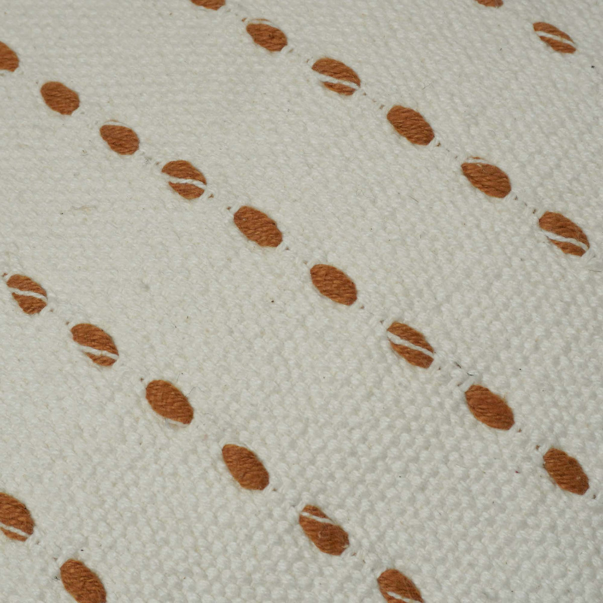 Handwoven Cotton Cushion Cover 45x45 cm | Ivory with Rust Dotted Woven Stripe Design | Decorative Throw Pillow Cover | Hidden Zipper | Modern Boho Home Décor