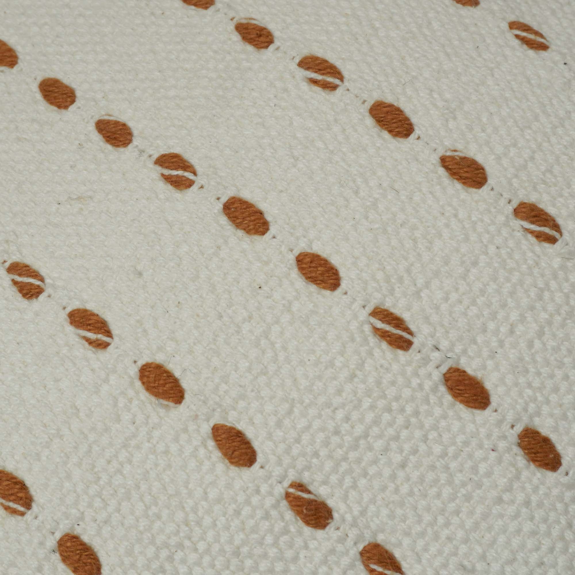 Handwoven Cotton Cushion Cover 45x45 cm | Ivory with Rust Dotted Woven Stripe Design | Decorative Throw Pillow Cover | Hidden Zipper | Modern Boho Home Décor