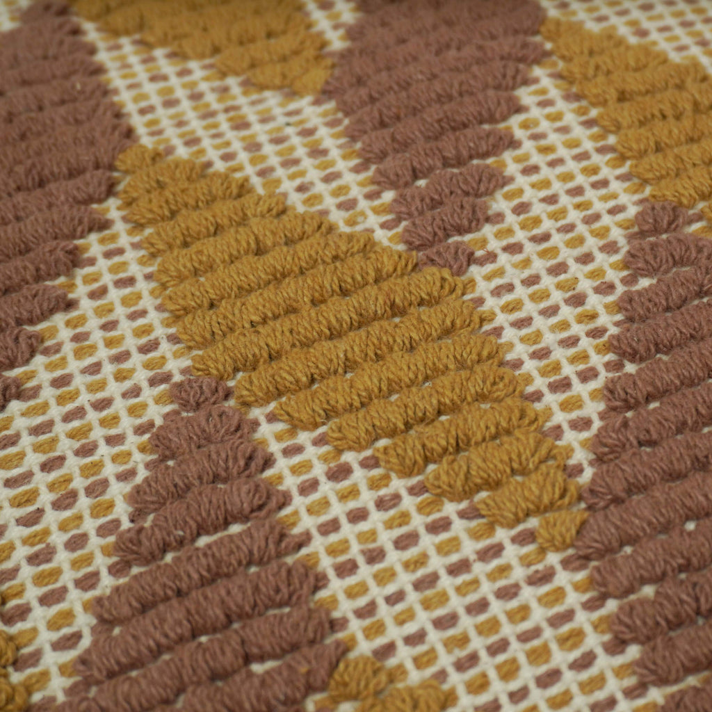Handwoven Cotton Cushion Cover – Mustard & Brown Geometric Leaf Pattern, 45 x 45 cm