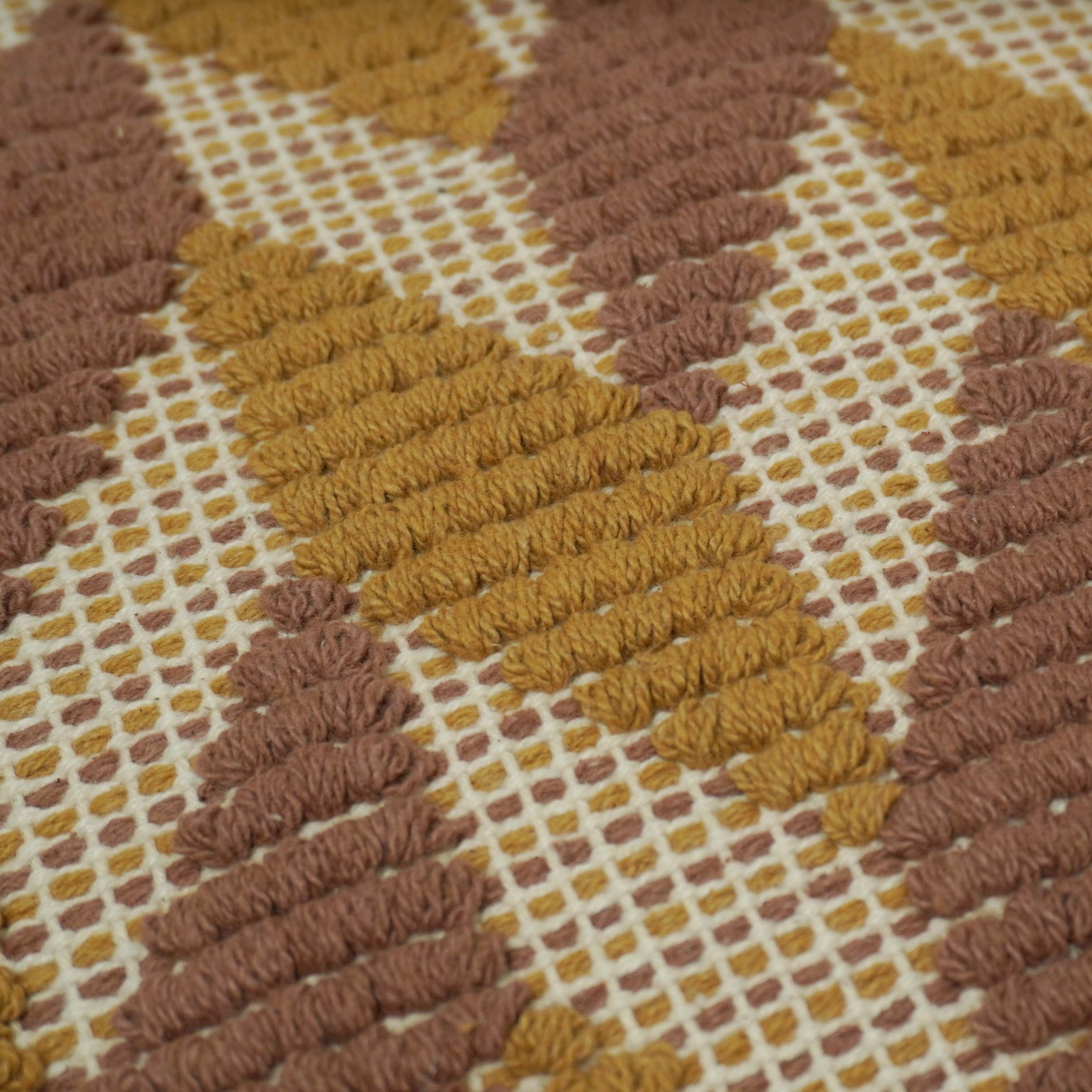 Handwoven Cotton Cushion Cover – Mustard & Brown Geometric Leaf Pattern, 45 x 45 cm